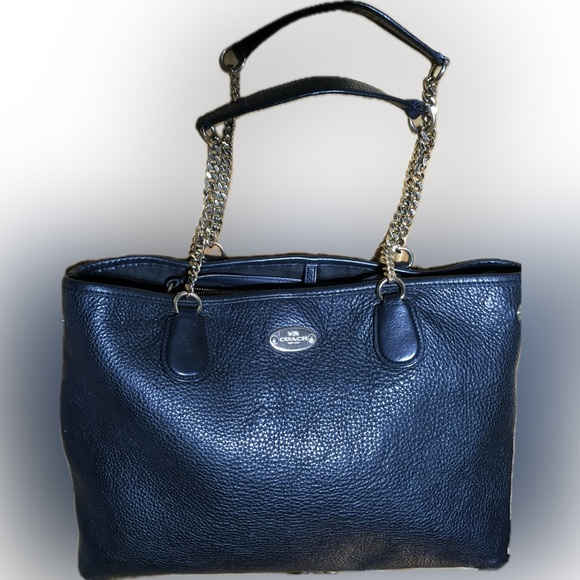COACH CHAIN PEBBLED LEATHER TOTE HANDBAG F34619